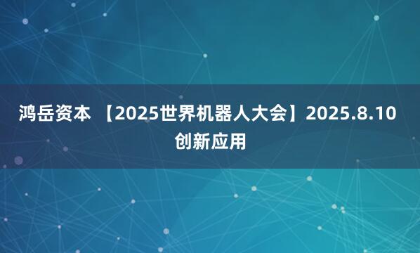 鸿岳资本 【2025世界机器人大会】2025.8.10 创新应用